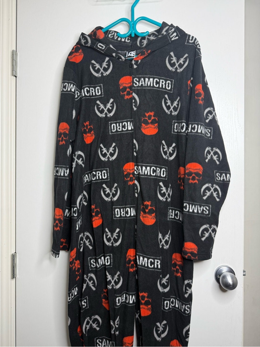 SAMCRO Black & Red Skull Fleece Onesie Sons of Anarchy Mens Large